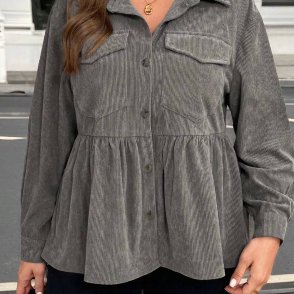 Shein Plus Casual Corduroy Peplym Shirt